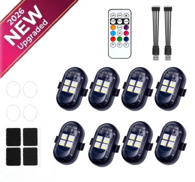 【2026 Upgraded】RGB LED Car Interior Lighting Kits (4PCS/8PCS), Type-C Rechargeable Auto Accessories, Mood Lighting, Car Detailing Products for Vehicle Footwell & Dashboard Under-Seat Accent