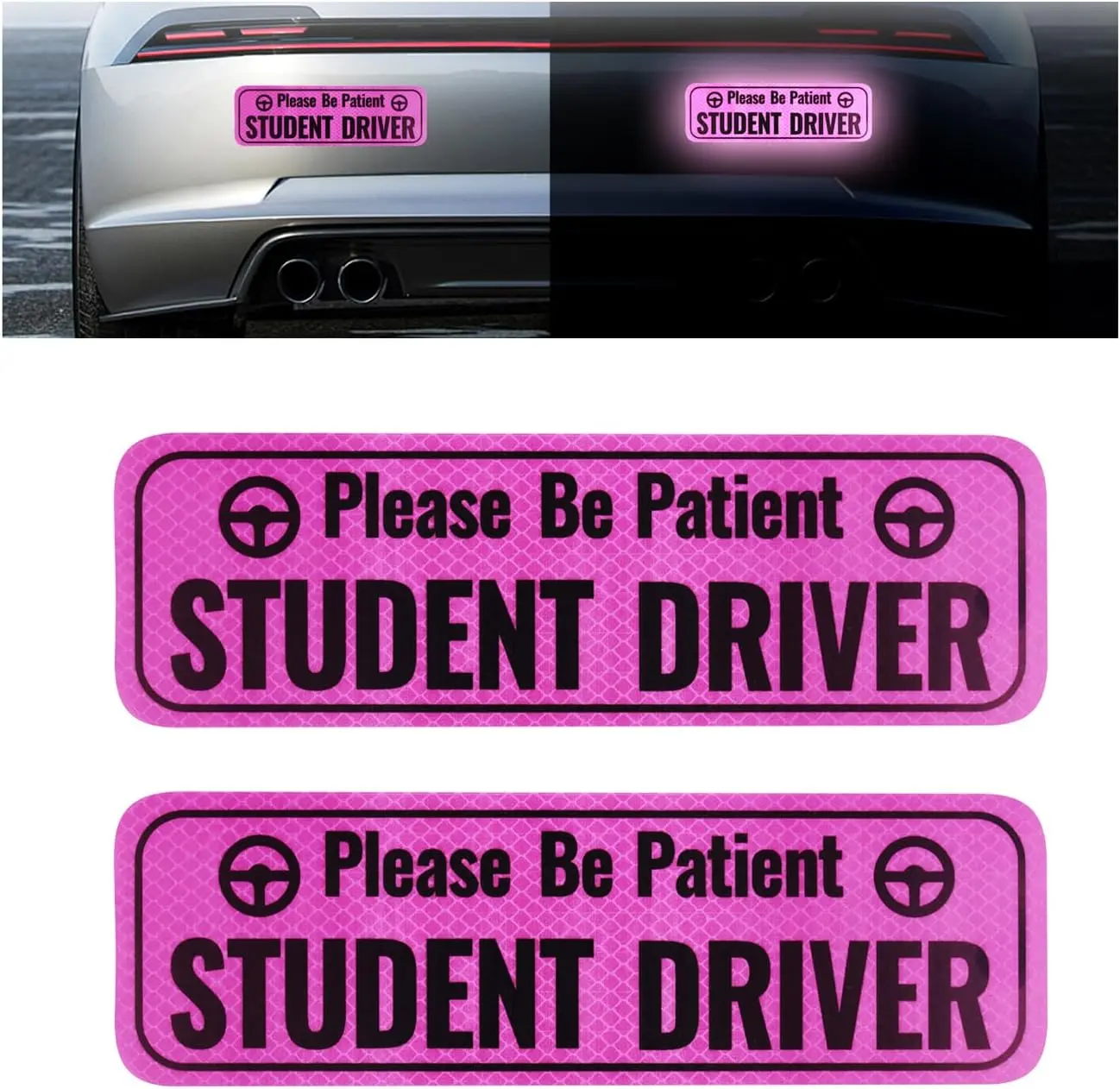 2PCS Student Driver Magnet for Car,Bright and High Reflective Student Driver Sticker Magnet for Car,Universal New Driver Sticker Reminds Others to Please Be Patient 9.49"x3"