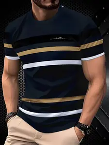 Men's Short Sleeve 3D Digital Print T-Shirt, Classic Casual All-Season Breathable Round Neck Top, Fashionable and Comfortable Outdoor Wear