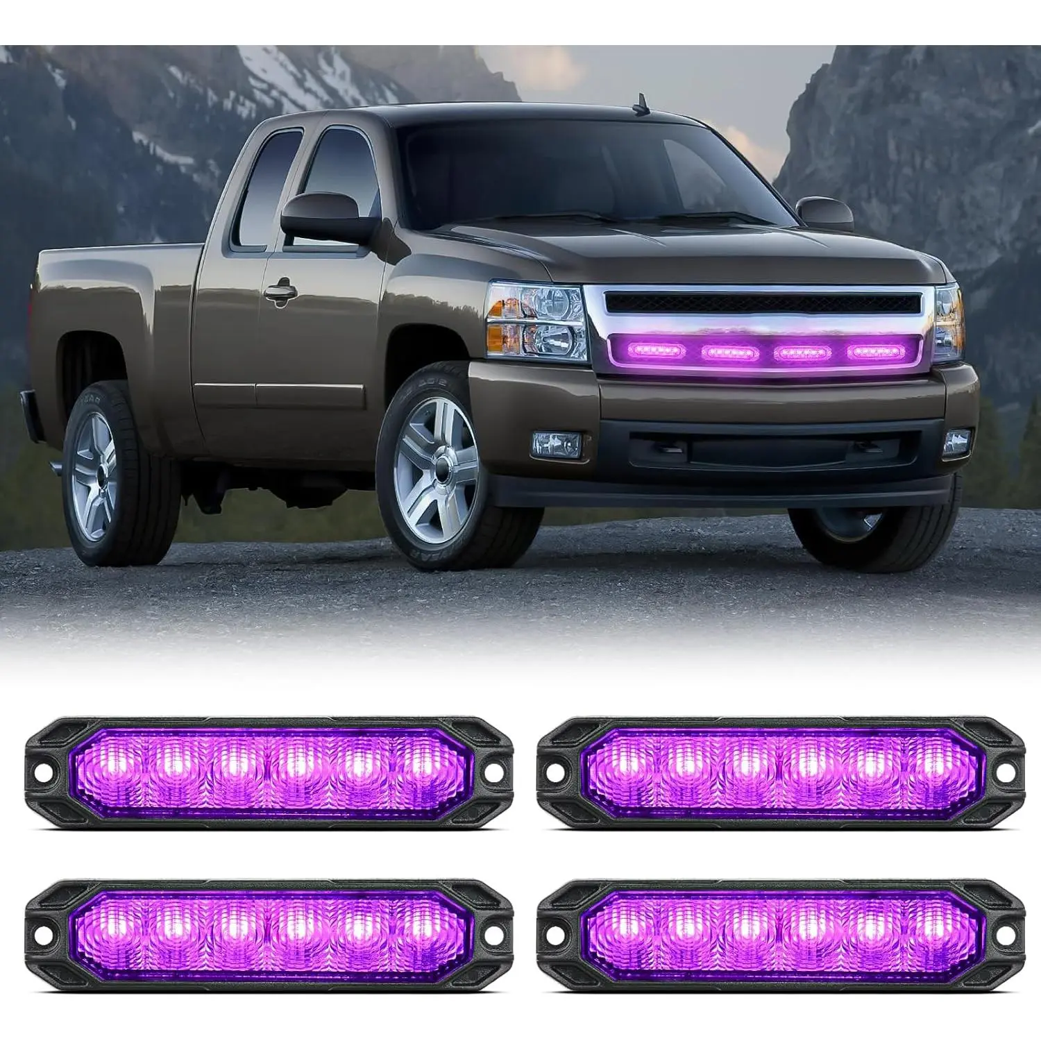 Nilight 6 LED Strobe Lights 4PCS Ultra Slim Surface Mount Light bar 12-24V Sync Feature Flashing Light kit for Truck Car Vehicle ATV SUV UTV Purple and White