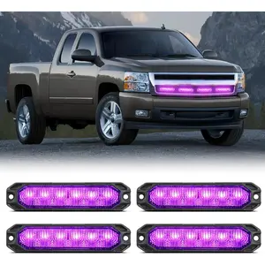 Nilight 6 LED Strobe Lights 4PCS Ultra Slim Surface Mount Light bar 12-24V Sync Feature Flashing Light kit for Truck Car Vehicle ATV SUV UTV Purple and White