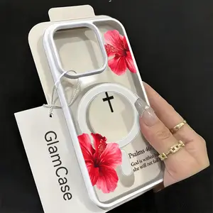 Red Hibiscus Floral Christian Phone Case， Inspirational Faith Style for iPhone 17 16 15 14 13 12 11 Plus Pro Max.A17