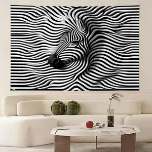 Zebra Stripe Pattern, Visual Illusion Theme, Dynamic Art Style, Suitable for Halloween. Wall Background Decoration Tapestry, Ideal for Festive Parties, Birthday Celebrations, And Photo Backdrops, 2D And Non-Electric