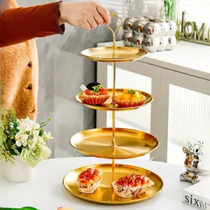 4 Tier Stainless Steel Cupcake Stand, Gold Metal Serving Tray Cake Holder Cake Display Stand for Holiday Dessert Table Decorations Birthday Party Wedding