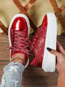 Women's Fashion Glitter Casual Sneakers, Comfortable Breathable Thick Sole Low Top Shoes, Perfect for Christmas Halloween Gifts