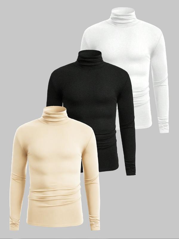 Men's High Neck Warm Top, Knitted Turtleneck, Casual Long Sleeve Shirt, Comfortable Fall & Winter Clothing, Stylish Daily Wear, Perfect for Cold Weather