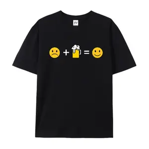 Sad Face + Beer = Happy Face Funny Graphic T-Shirt, Humorous Cotton Comfort Tee, Beer Lover Fashion Outfit, Casual Oversized Shirt, Ideal Birthday & Beer Enthusiast Gift for Him/Her