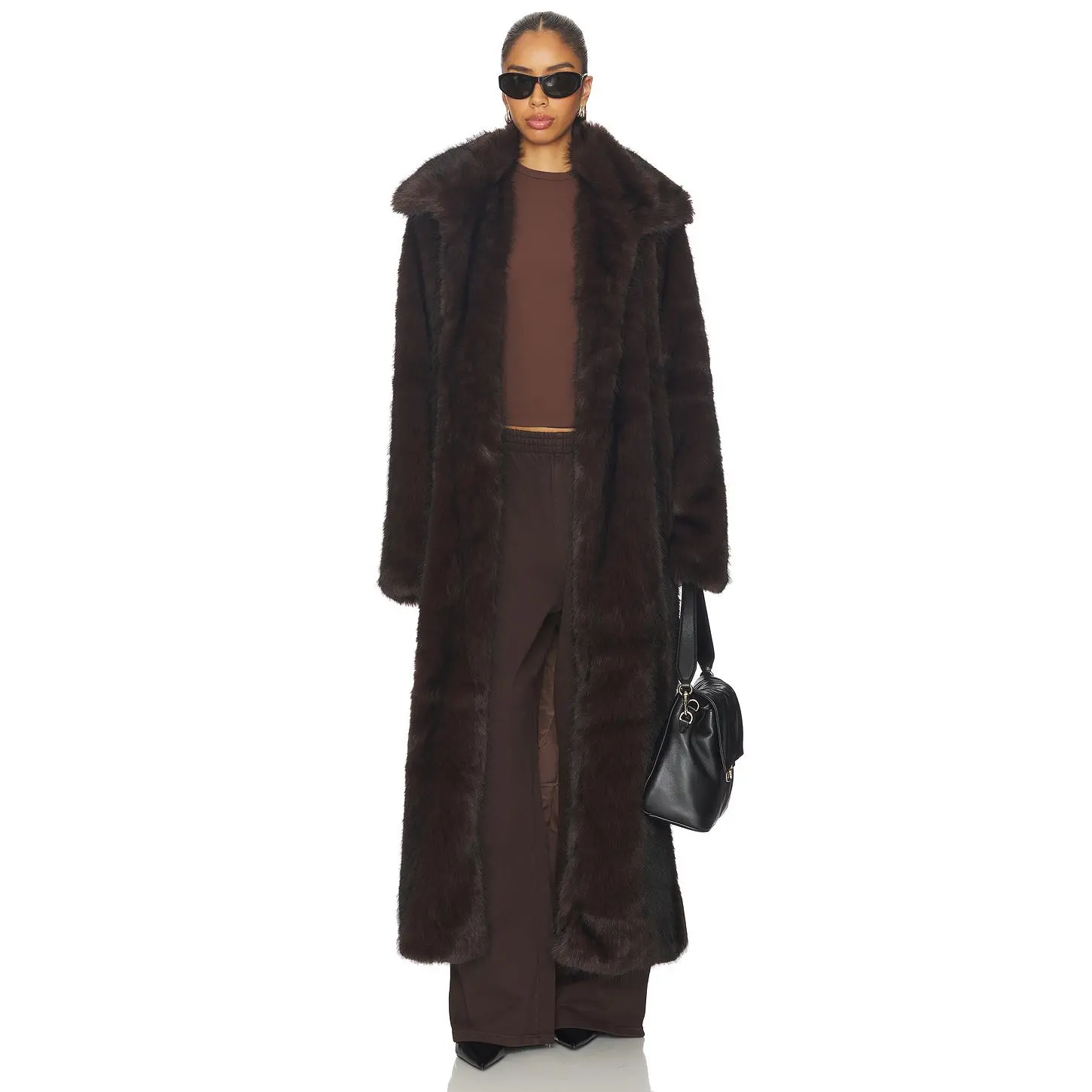 SNDYS Leila Faux Fur Coat in Chocolate