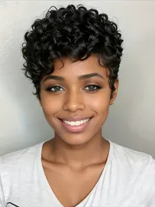 Curly Wave Wig Pixie Cut Wig for Women Valentine's Day Wig Curly Wigs Curly Wavy Wig Full Machine Made Wig 150% Density 6 Inch