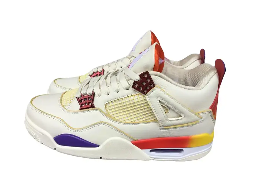 Pale Cream Genuine Leather Mid Height Skate Sneakers Vibrant Sunset Gradient Heel Color Block Fashion Casual Footwear For Youth