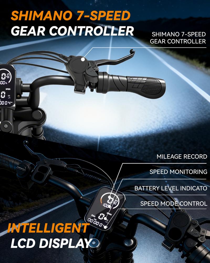 Electric Bike, Equipped with High Carbon Steel Frame, Full Suspension System, 35mph Top Speed, 48V 15AH 20-Inch All-Terrain Tires, Off-Road Motorcycle. Ebike Electric Motorcycle