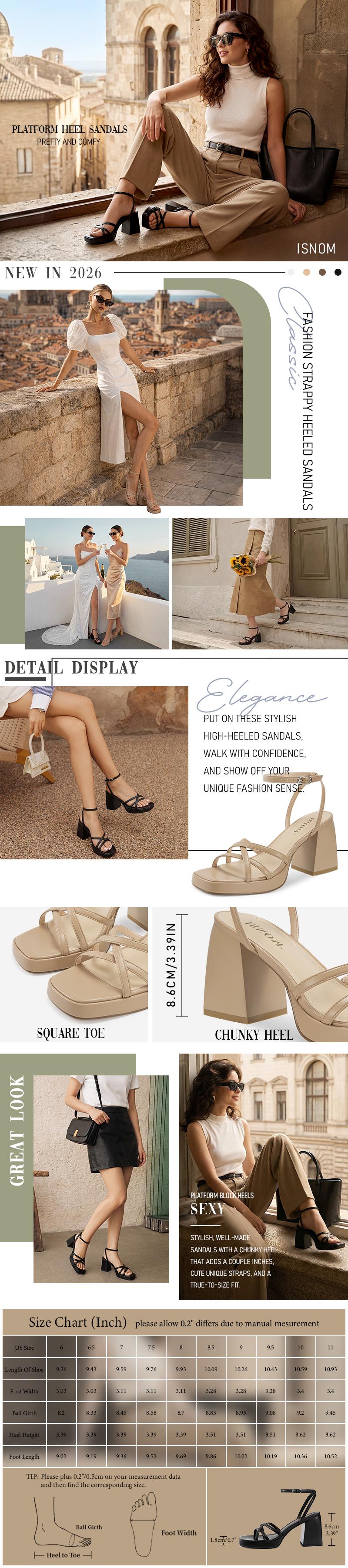 ISNOM Platform Block Heels Women Comfortable Strappy Heels Short Block Chunky Sandals Ankle Strap Simple Summer Heeled Sandals Square Toe #WeeklyDeals#SummerVibes #outdoorfun #tiktokshopmemorialday