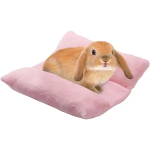 13 x 14In  Bed, Thickened Soft Snuggle Bunny Bed, Cuddle Cushion Plush Mat with Cotton Lounger Pillows, Small Pet Flop Mat for Cage Sleeping Indoor,