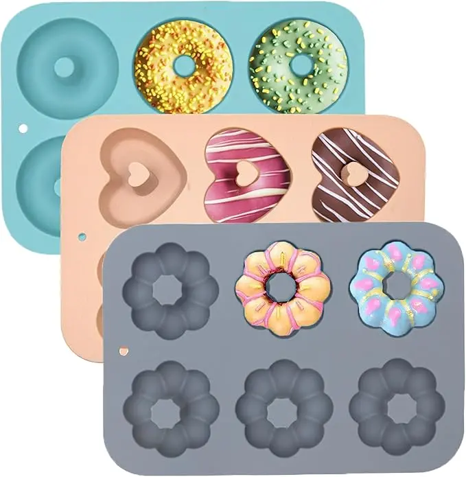 3PCS Food Grade Silicone Donut Baking Pan Set - Flexible Baking Utensils with Heart/Pumpkin/Circular Non-Stick Cups, Oven-Safe, BPA-Free, Dishwasher Safe Donut Shape Muffin Cupcake Tins & Moulds, Silicone Baking Cups