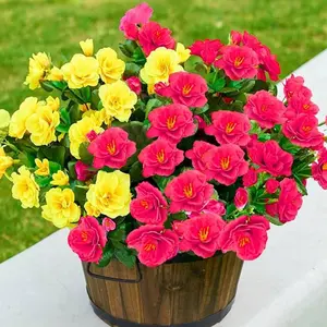 6 Packs Artificial Azalea Flowers, Artificial Outdoor Flowers, UV Resistant Faux Silk Rhododendron Bushes, Realistic Fake Flower Greenery for Home Decor, Faux Plant