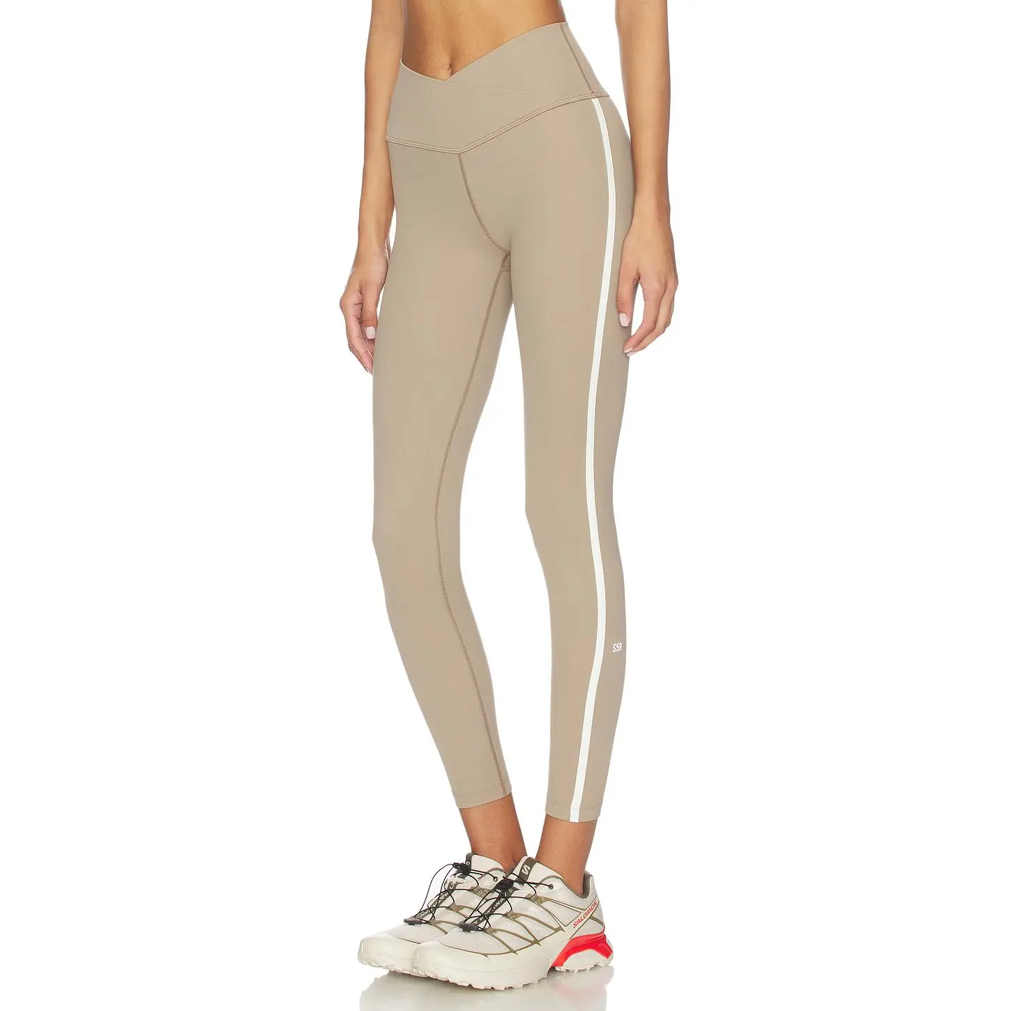 Splits59 Mia Rigor Legging W/ Stripe in Latte & White Splits59 Mia Rigor Legging W/ Stripe in Latte & White