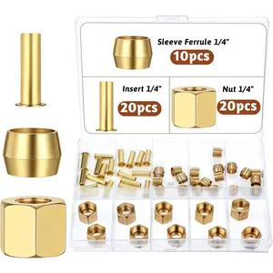 Compression Fittings, 1/4 Compression Fitting Brass Assortment Kit Include Sleeve Ferrule, Nut  to Connect Lines for Air Water  Oil and Inert