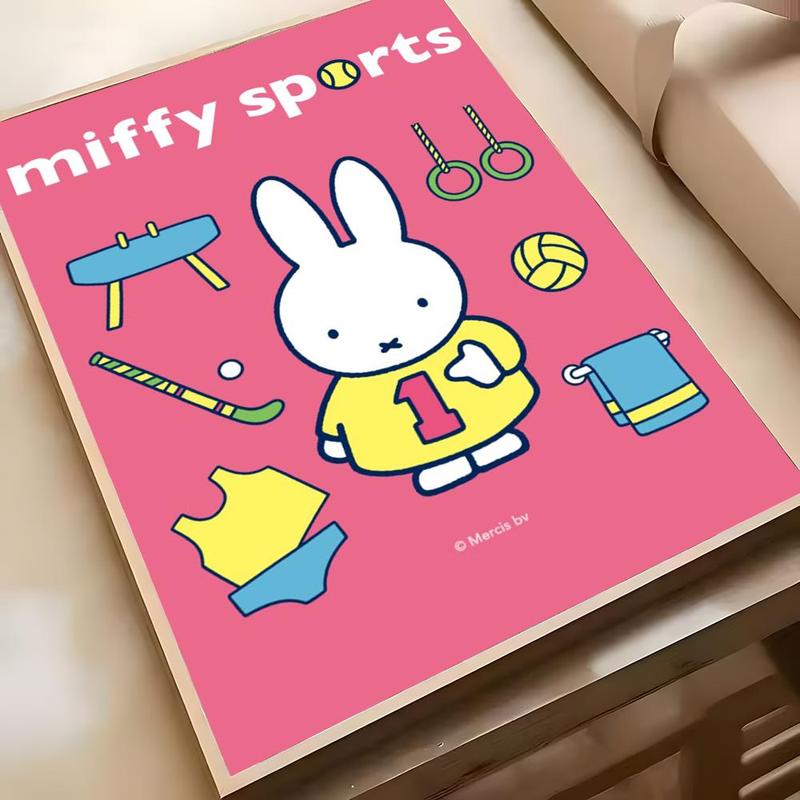 Cartoon Cute White Rabbit M-Miffy Poster Sticky Waterproof Wall Art High Quality Print Aesthetic Home Living Bedroom Decor Trendy Room Decoration Easy-To-Apply Gift Durable