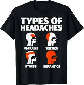 Semantics Funny Sayings Headache Meme T-Shirt Pure Cotton Graphic Tees Menswear Top: Gifts for Men & Women