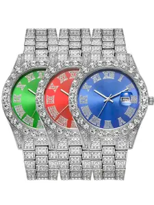Quartz Analog Watch Set Fashion Luxury Hip-Hop Style Unisex Daily Wear Shiny Jewelry Gift for Friends All Seasons Zinc Alloy Chain Material Rhinestone Decorated Watch
