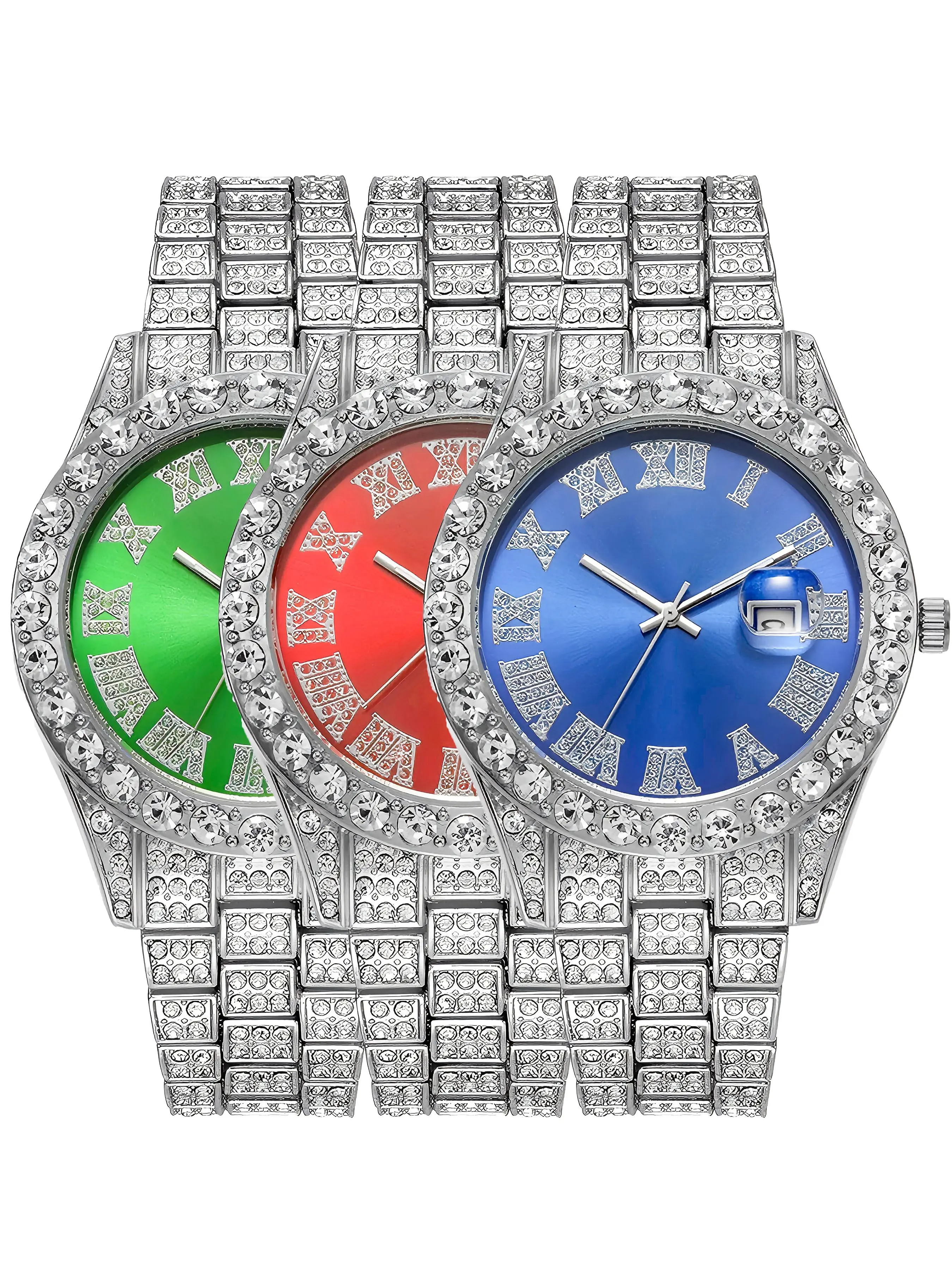 Quartz Analog Watch Set Fashion Luxury Hip-Hop Style Unisex Daily Wear Shiny Rhinestone Watches Jewelry Gift for Friends All Seasons Zinc Alloy Chain Material Rhinestone Decorated Watch