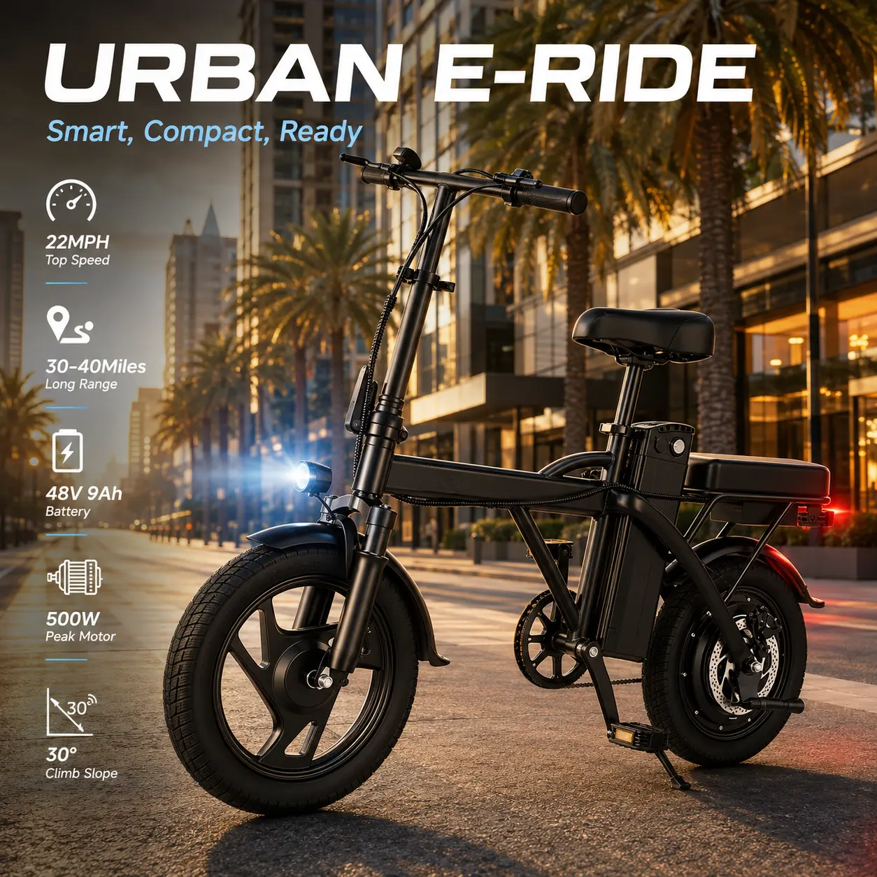 2026 Upgraded 14" Mini Folding E-Assist Electric Bike for Adults - 500W Motor, 22 MPH Top Speed, 40 Mi Range, Lightweight Durable Aluminum Frame, Space-Saving Compact Design, Smooth Hill Performance, Urban Biking, Campus Commutes, Grocery Runs