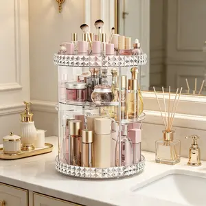 Spinning Makeup Organizer 360° Rotating - Large Capacity Clear Acrylic Cosmetic Storage with Removable Trays for Vanity, Bathroom & Dorm Essentials