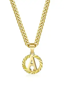 Letter Necklace, 14k Pendant, Round Hollow Letter Cuban Chain, Unisex, Suitable for All Styles, Daily Wear, Cuban Link Chain, Hollow Letter Charm