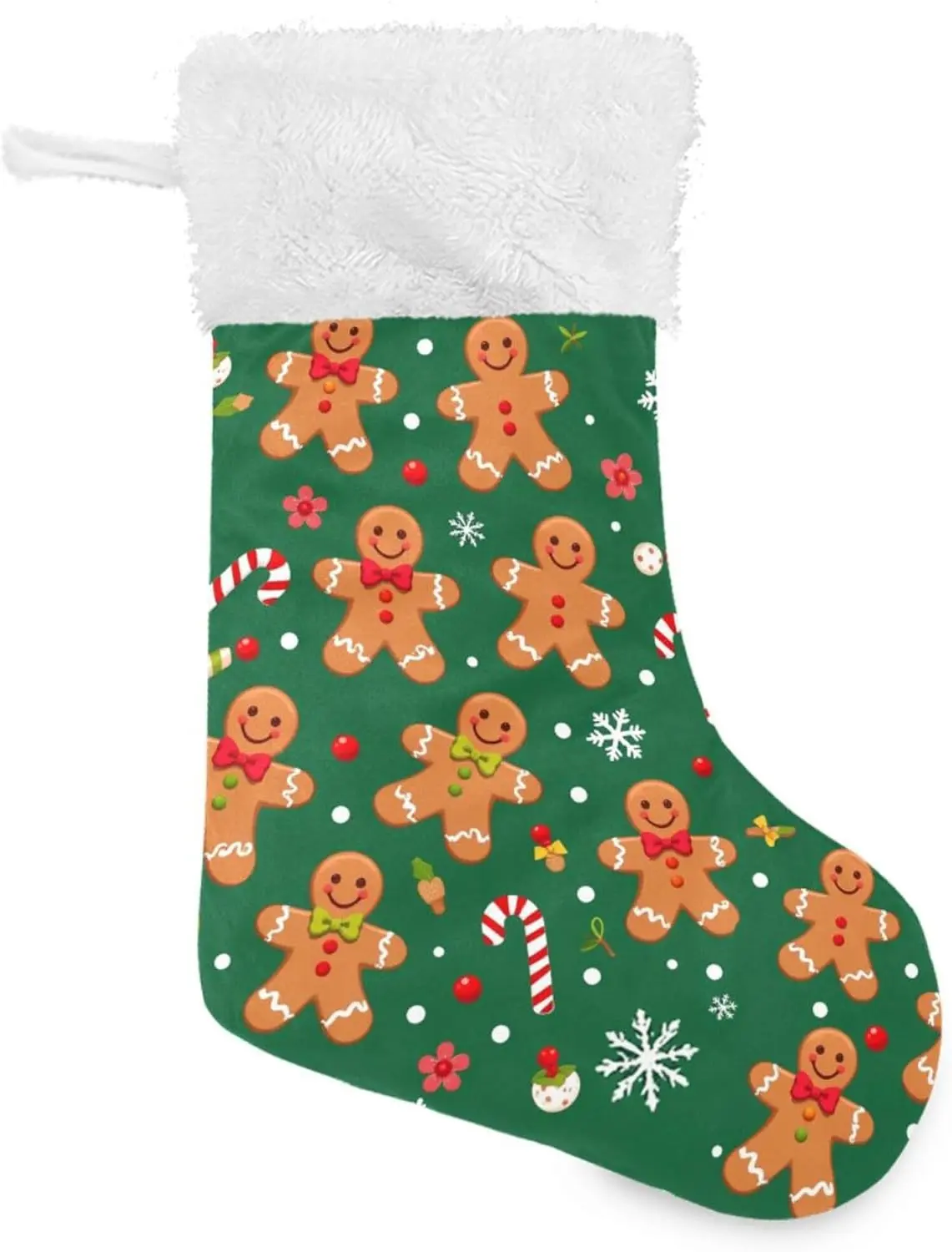 18 Inch Large Green Christmas Stocking Gingerbread Man Cane Candy for Family Holiday Christmas Party Decorations Gift