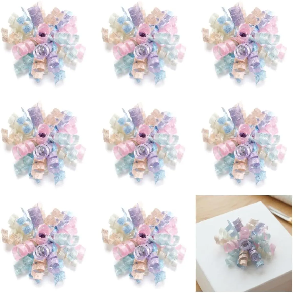 Pastel Curly Ribbon Bows 5 inch, 8 Counts| Gift Wrapping Bows for Hair, Baskets & Wreaths| Premade Bows for Easter, Graduation Day & Birthdays| Pink Craft Bows, Gift Bows