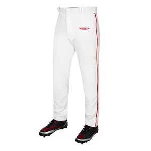 Exxact Sports Home Run Men's Baseball Pants with Piping - Full-Length, Semi-Relaxed Fit, Open-Bottom Adult Baseball Pants - (White/Red Piping)