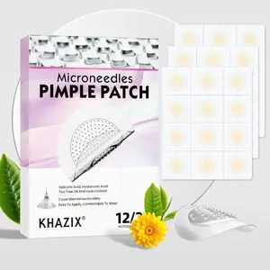 KHAZIX 12pcs individually wrapped facial acne patches for covering blemishes, made of hydrogel material, gentle on skin, effectively removing acne, light purple style, with 10 cleaning cotton swabs attached