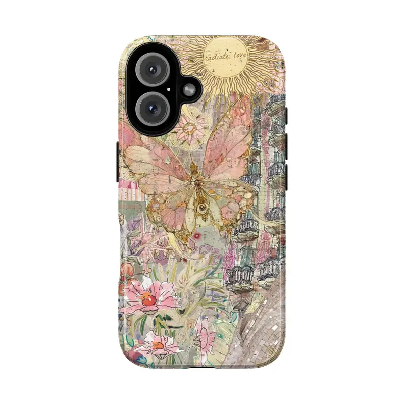 VYD Cottagecore Butterfly Print Cellphone Case - TPU+PC Casing, Light Yet Tough Shockproof Cover, Pink Flower Vintage Cute Multi-Model Accessory for iPhone 17/18-11 Pro Max XR XS, Galaxy S55 S24-S21, Women's Gift
