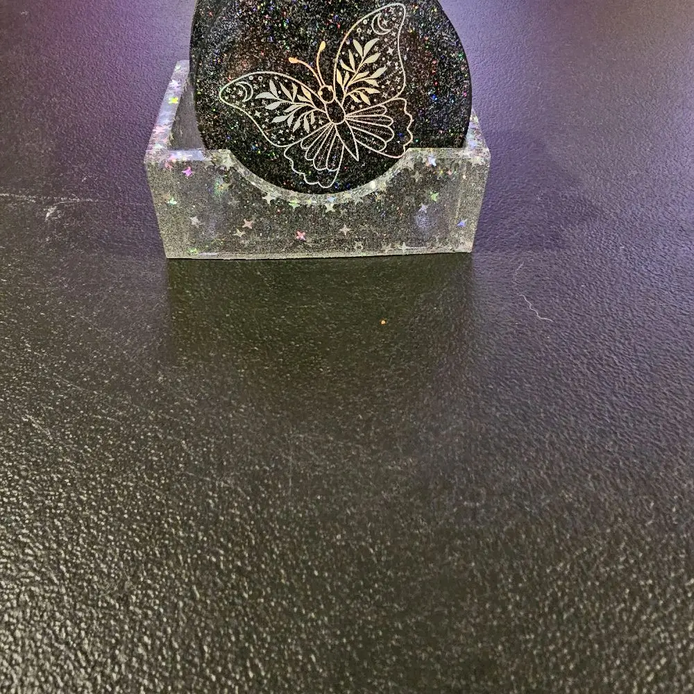 Resin Coaster with Butterfly Design - Simple Product Title Based on Given Information
