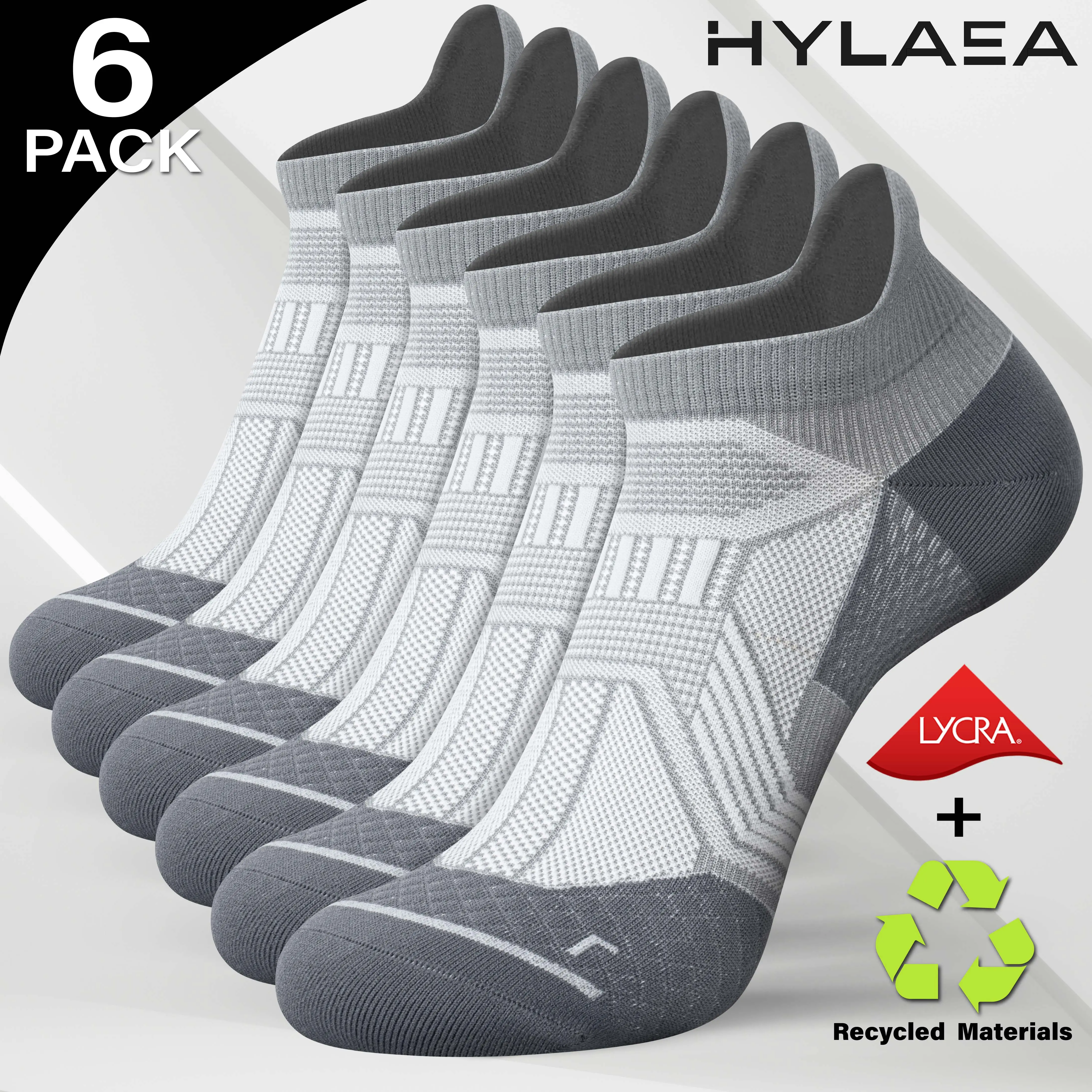 Men Women Hylaea 6 Pack Lightweight Recycled Nylon Quarter Compression Ankle Socks Arch Support Odor Resistance Workout Sports Socks