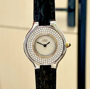 Cartier Must 21 Vintage 28mm Quartz - White Dial, Leather Strap, Two-Tone & Diamond-Set Caseback Ladies Watch MWT000604