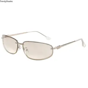 Oval Frameless Y2K Luxury Sunglasses, High-end Styling Punk Design for Women, Outdoor Retro Personality Shades, Unisex Trendy and Stylish