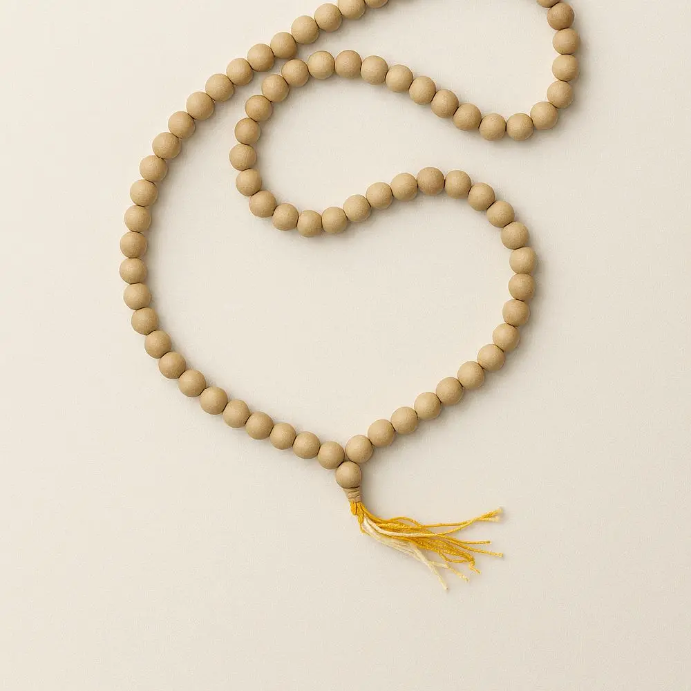 Handcrafted 108-Bead Natural Light Wood Mala Necklace from Wat Suan Dok Temple Chiang Mai Thailand for Meditation & Serenity