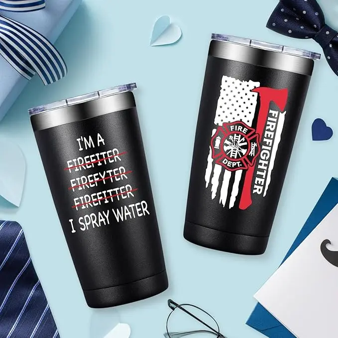 Firefighter Tumbler 20oz Gift for Men & Women, Funny Fireman Travel Mug, Fire Fighter Christmas Birthday Graduation Gift