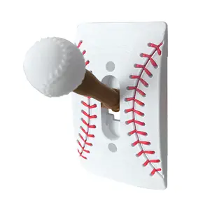 Baseball Light Switch Cover with Handle,Curved Plate with Red Stitch Pattern, Fits Standard Toggle Switches, 4.7"× 3"× 0.6", Sports Themed Wall Décor for Kids’ Bedrooms, Playrooms,Gift（Ball handle)