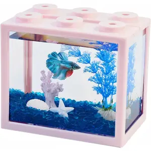 Small Betta Fish Tank, Mini Fish Tank Aquarium Tank Kit with Blue Gravel &  Decorations, 0.6 Gallon Stackable Fish Bowl  Desktop Aquarium for Sea Monkey Shrimp