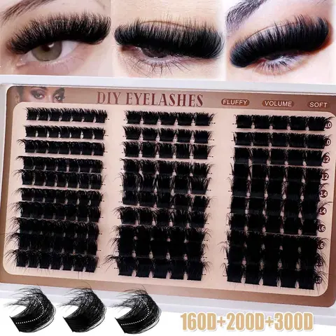 Russian Lash Extensions Kit, 3D Volume Eyelash Clusters, D-Curl, Mixed Lengths 10-18mm, DIY Eyelash Extensions, Multi-Type Natural Look, Fluffy