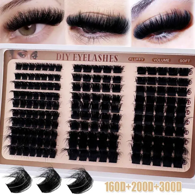 Russian Lash Extensions Kit, 3D Volume Eyelash Clusters, D-Curl, Mixed Lengths 10-18mm, DIY Eyelash Extensions, Multi-Type Natural Look, Fluffy