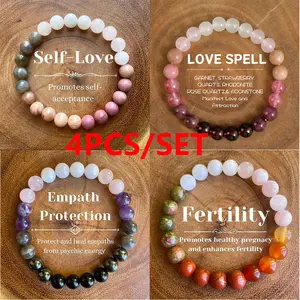 4Pcs Elegant Women Handmade Natural Stone Bracelet Bohemian Lucky Stone Wealth Beads Chain Lucky Bracelet for Wealth Serenity & Luck Bracelet Wedding Party Jewelry Gift