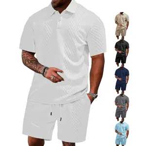 Summer New Jacquard Fabric Men's Casual Sports Thin Short-Sleeve Polo Shirt Set with Turn-Down Collar