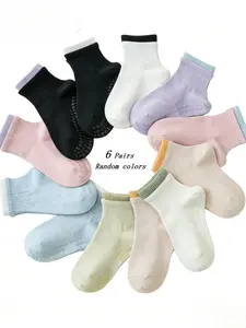 Novas Anti-Slip Yoga Socks 6 Pairs, Spring Summer Silicone Dot Design, Pilates Ballet Barre Grip Socks, Random Colors