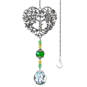 Tree of Life Crystal Suncatchers Crystal Drop Prism Rainbow Maker Hanging for Home Garden Decoration, Heart Shaped