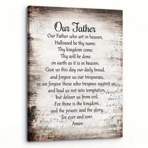 Inspirational Quotes Scripture Canvas Wall Art|Wooden Frame "Our Father" Prayer|Rustic Retro Design| 11.8x 15.7inch Home, office, and church ready-to-hang decorations|Bible-themed spiritual room decoration, spiritual wall decoration|Elegant script design|