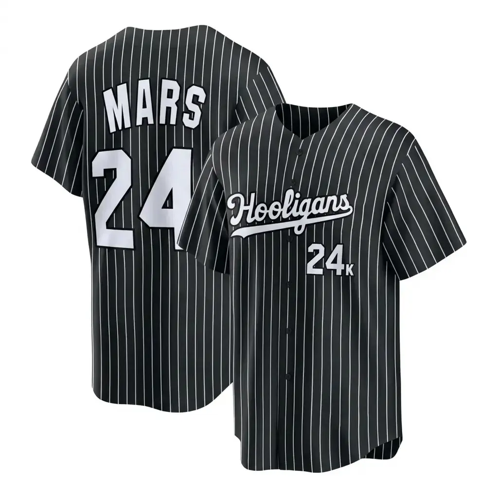 5 Design Hooligans Mars 24k Pinstripe Baseball Jersey, Athletic Graphic Baseball Shirt, Unisex Casual Streetwear Top