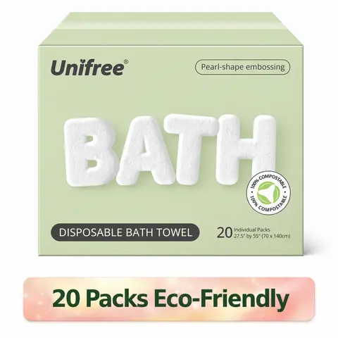 Unifree XL Disposable soft absorbent Bath Towels, 27.5" x 55", Thick & Superabsorbent, Individually Packed, 5 Ct, Ideal for Camping, Gym, Travel, Barber, Multi-Purpose Wipes business trip White